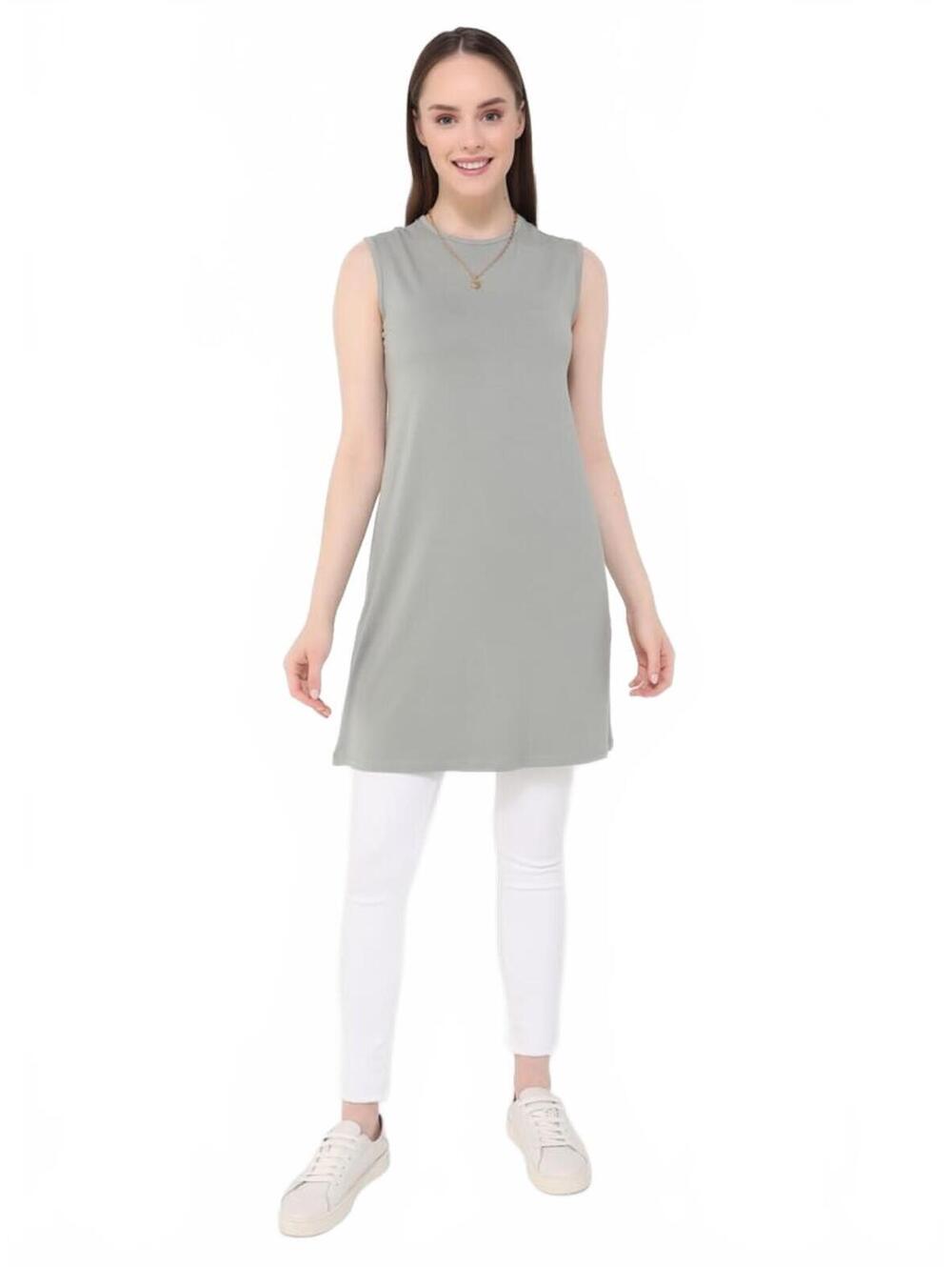 Sleeveless Tunic Longline Top in Green, Size - S